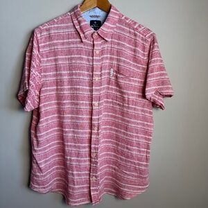 Ben‎ Sherman Men's XL Linen Blend Beach Shirt Short Sleeve Button Up Pinkish-Red